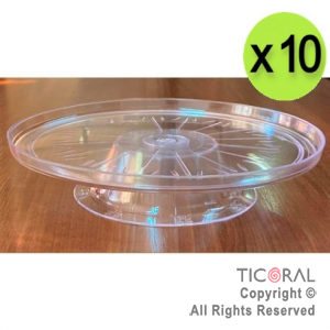 BANDEJA REDONDA CON PIE CRISTAL PLASTICO 26.5 CM X 10